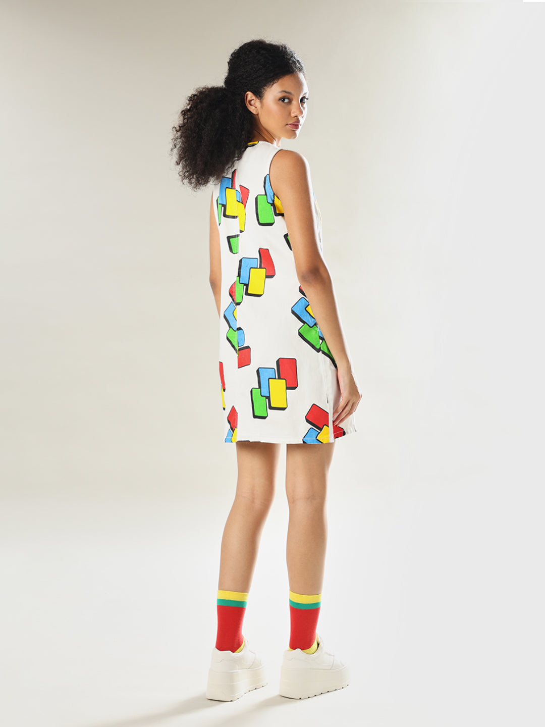 UNO X ONLY Printed V-Neck Mini Dress