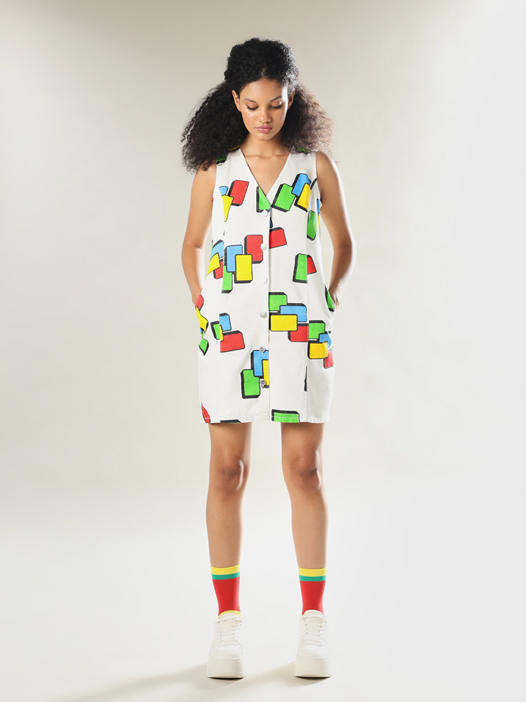 UNO X ONLY Printed V-Neck Mini Dress