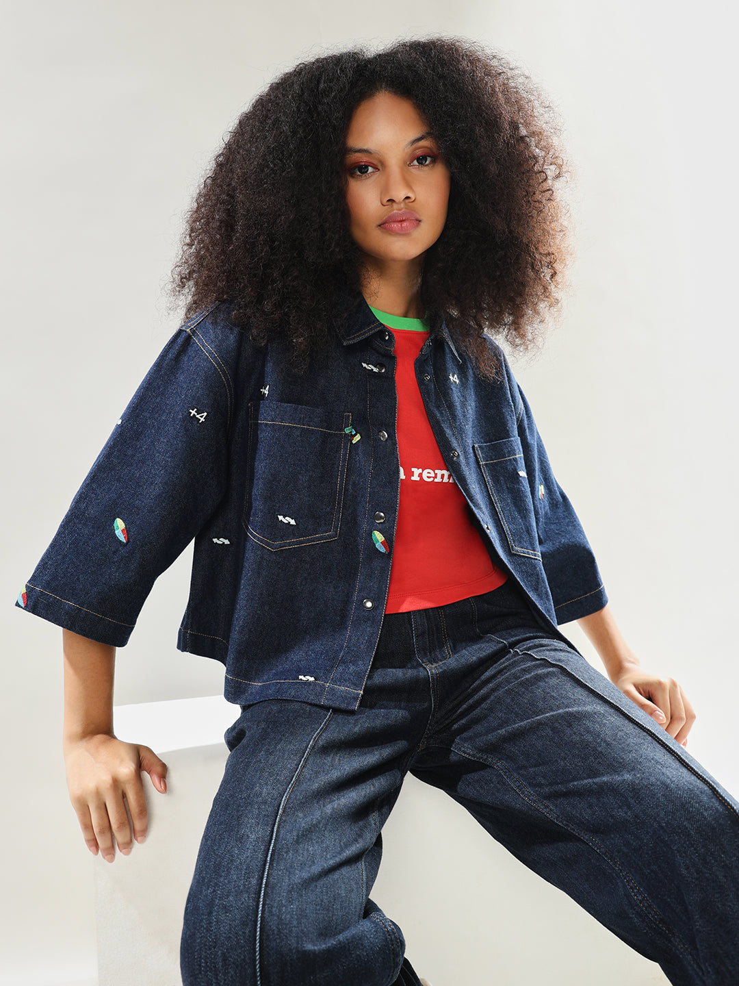 UNO X ONLY Cropped Oversized Denim Shirt
