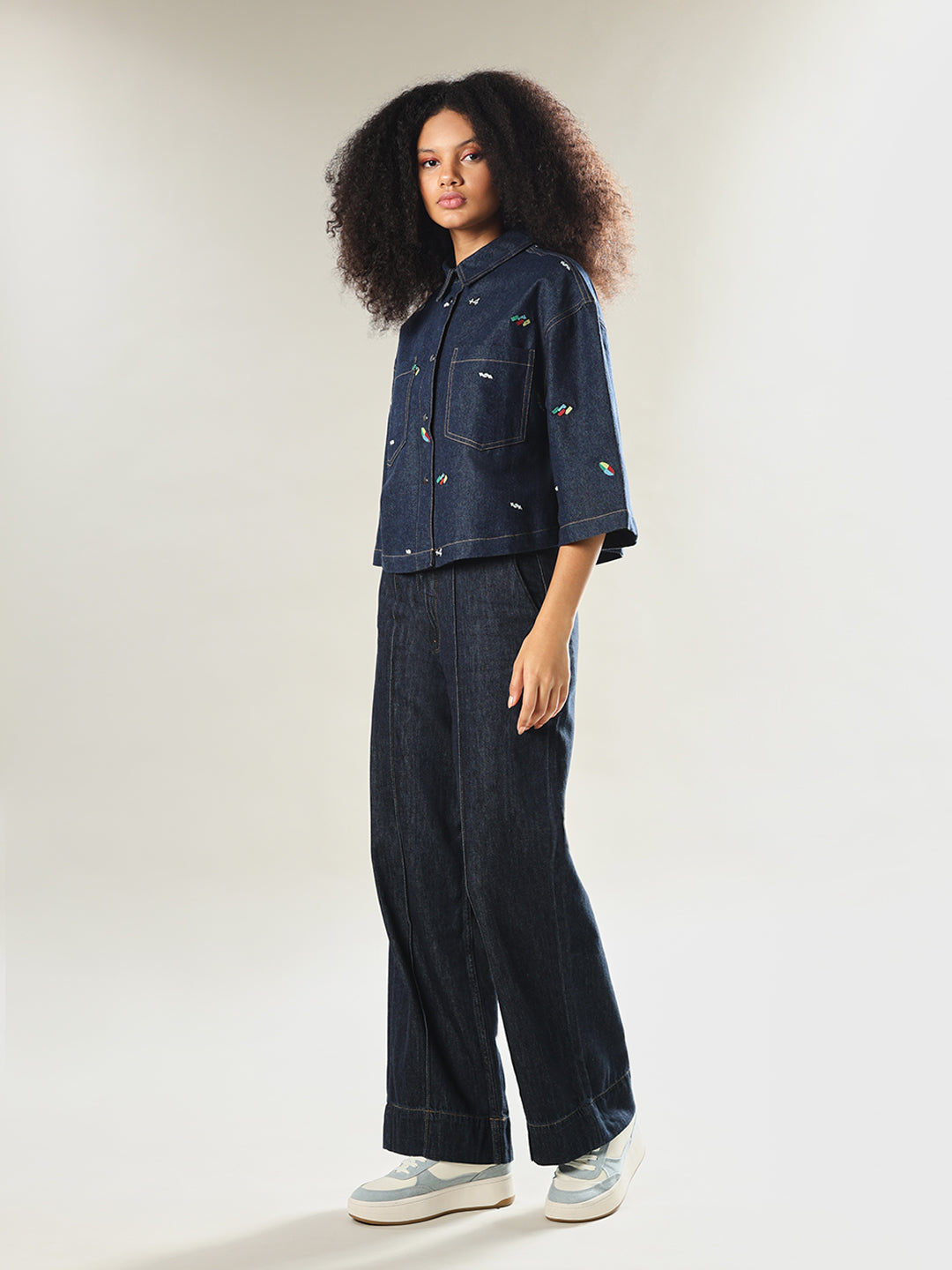 UNO X ONLY Cropped Oversized Denim Shirt