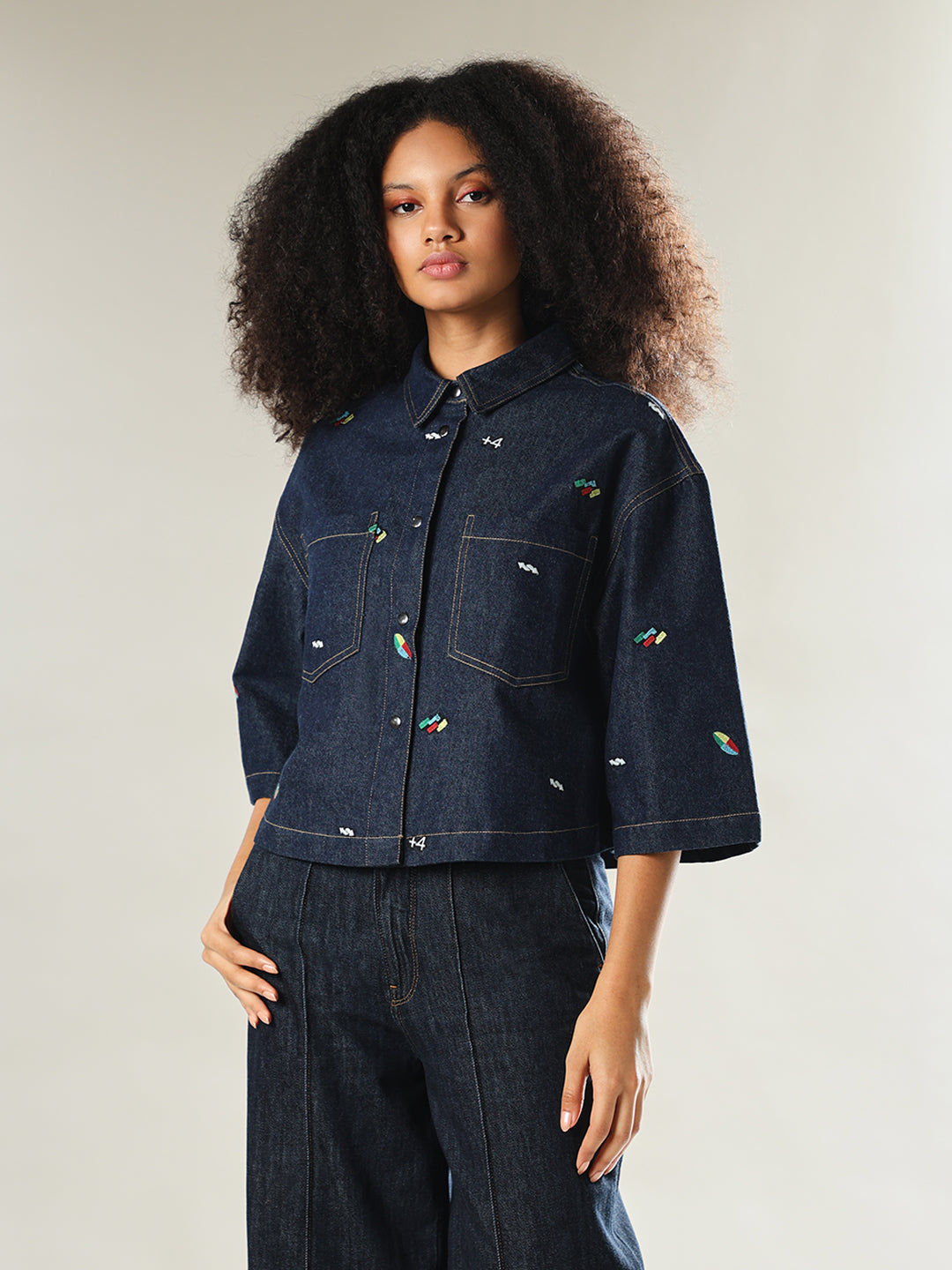 UNO X ONLY Cropped Oversized Denim Shirt