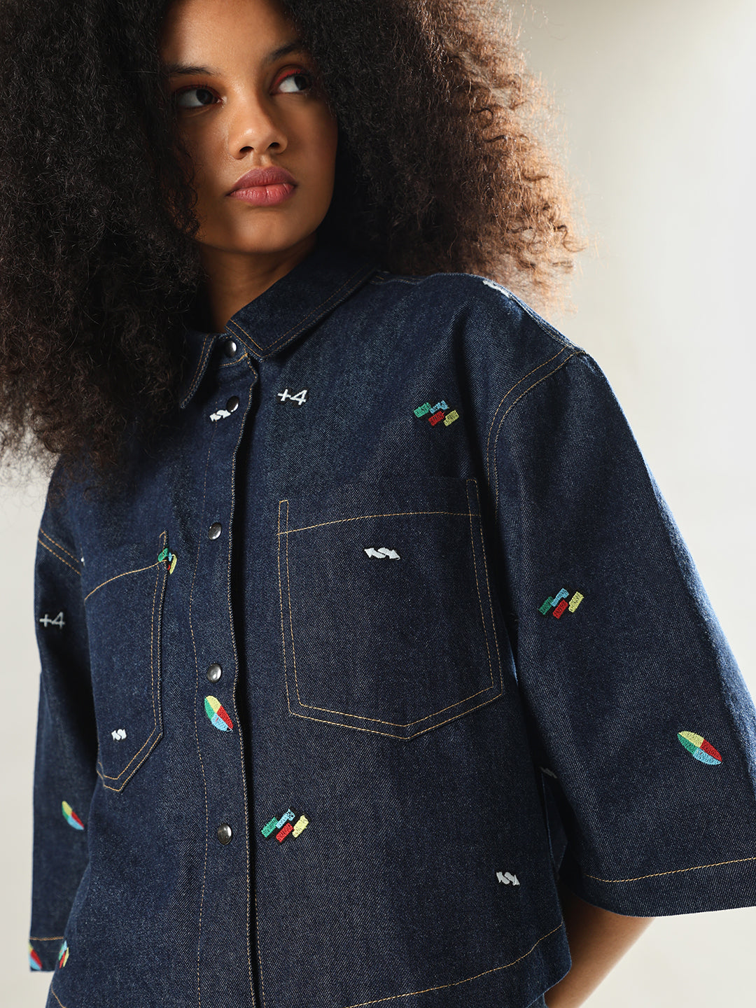 UNO X ONLY Cropped Oversized Denim Shirt