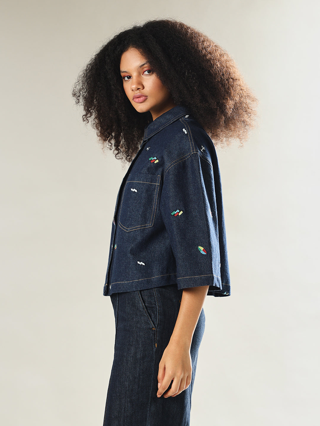 UNO X ONLY Cropped Oversized Denim Shirt