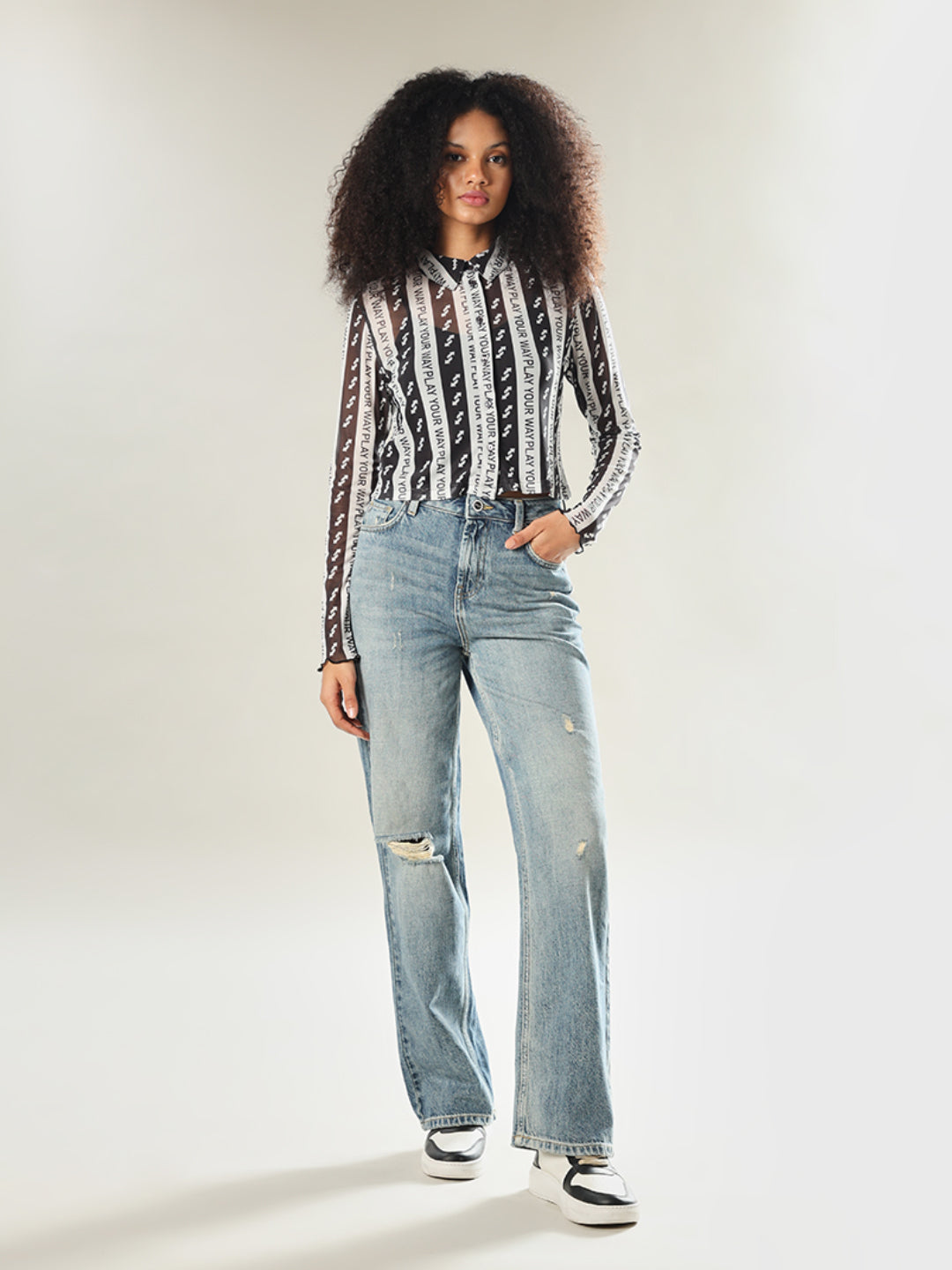 UNO X ONLY Printed Cropped Slim Fit Shirt