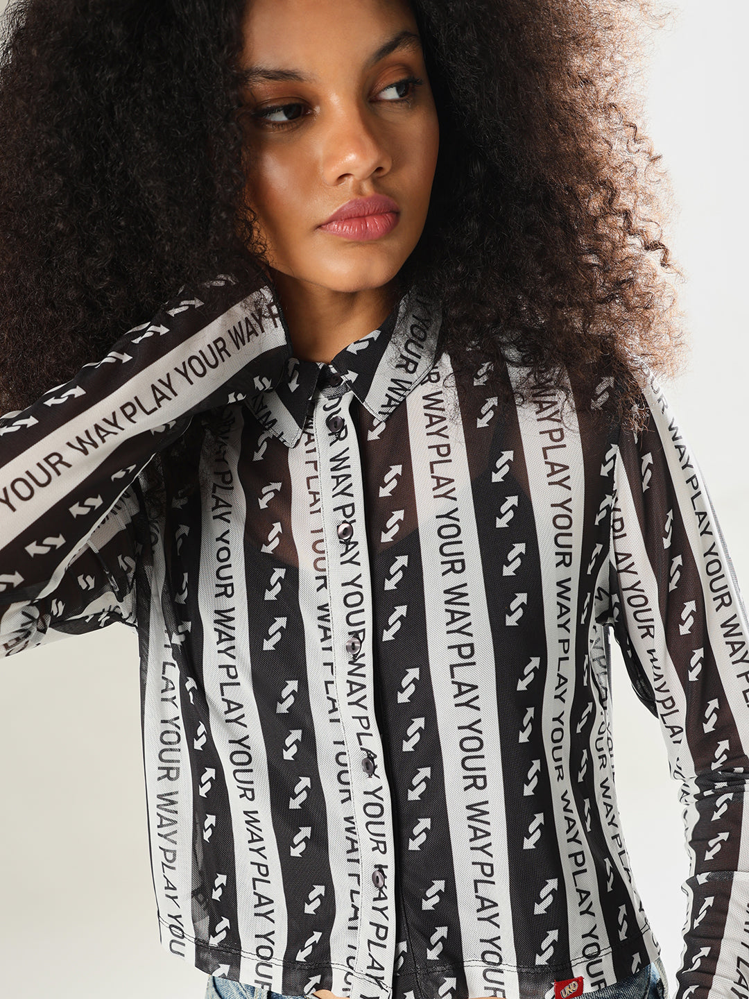 UNO X ONLY Printed Cropped Slim Fit Shirt