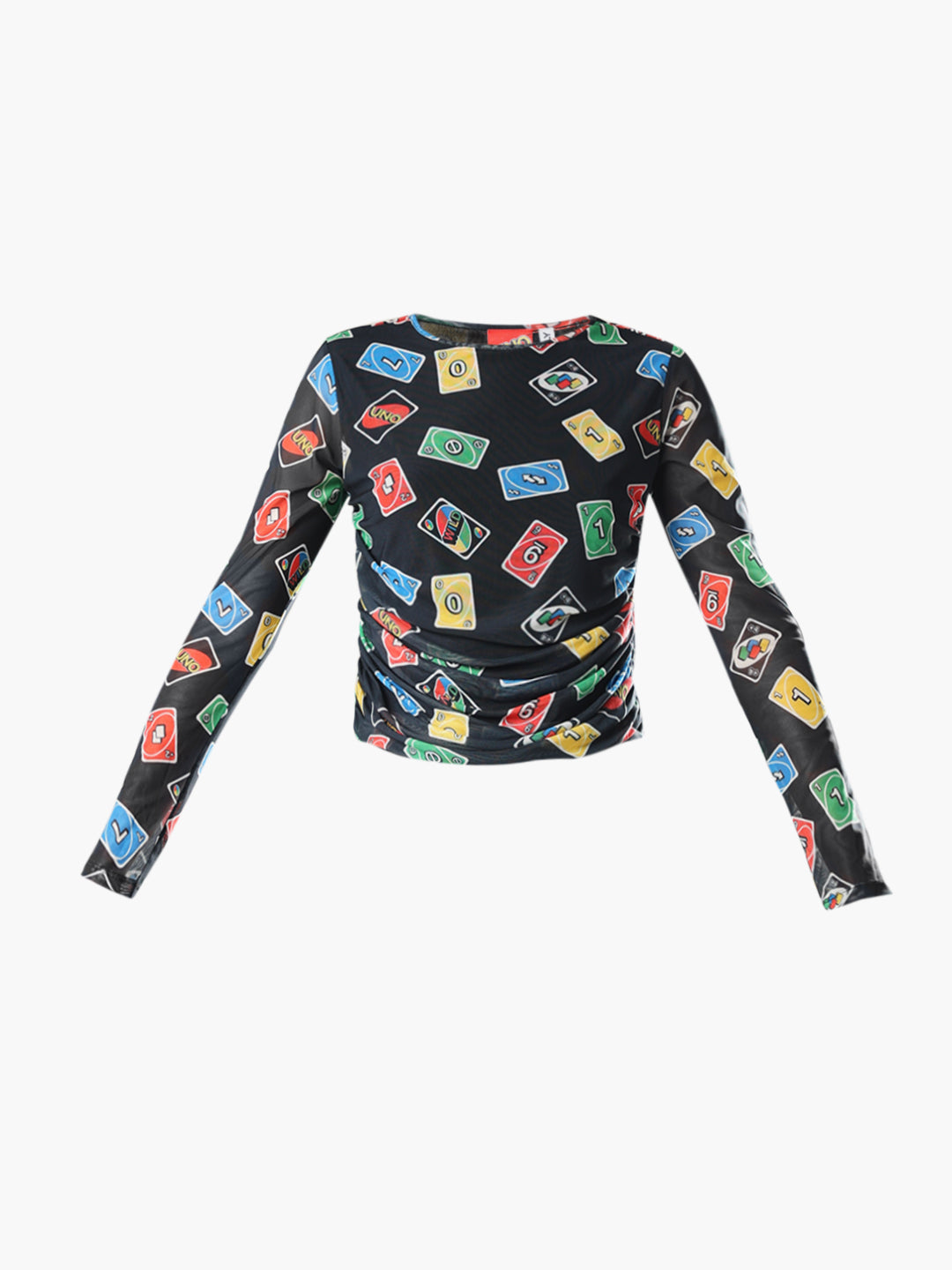 UNO X ONLY Black Printed Mesh Top