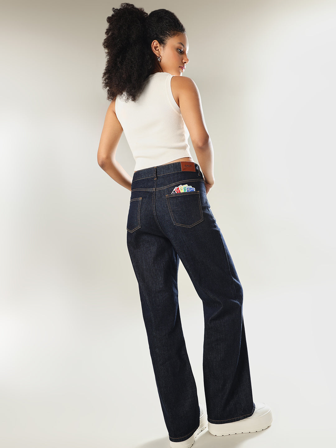 UNO X ONLY Dark Blue Printed Wide Leg Jeans