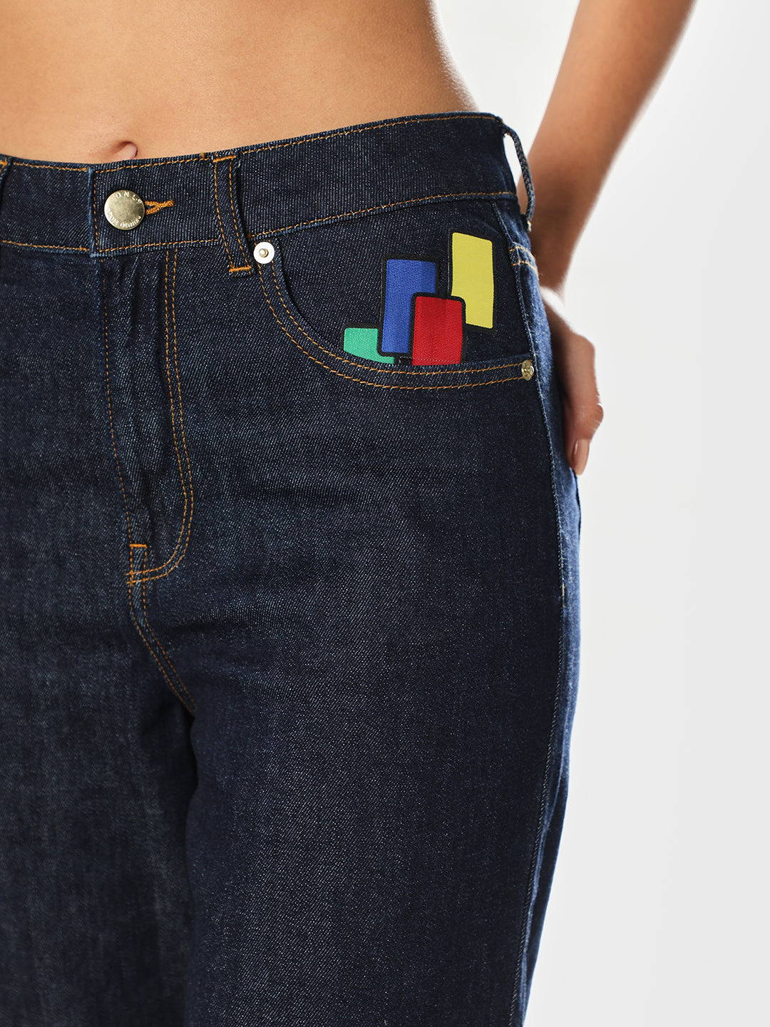 UNO X ONLY Dark Blue Printed Wide Leg Jeans