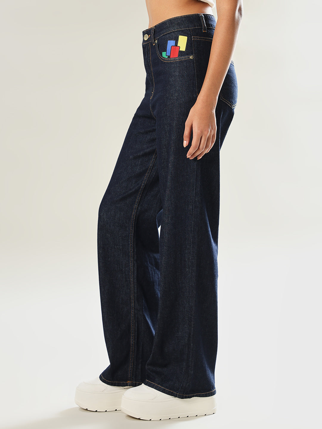 UNO X ONLY Dark Blue Printed Wide Leg Jeans