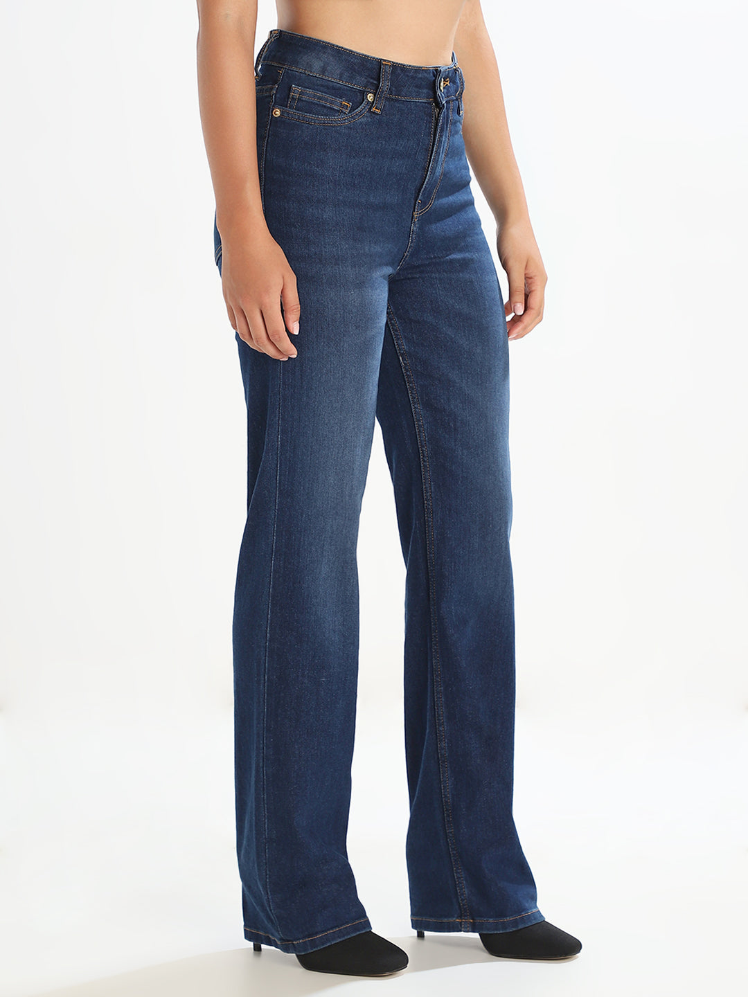 Blue High Rise Straight Fit Jeans