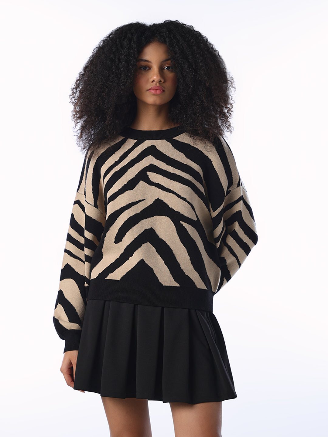 O-Neck Animal Print Oversized Pullover