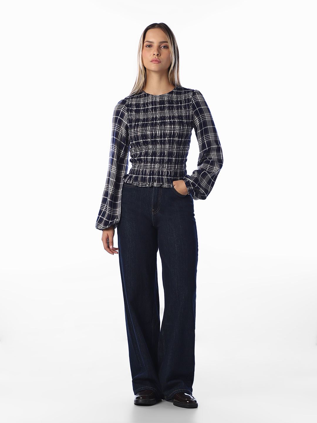 Smocked Check Top