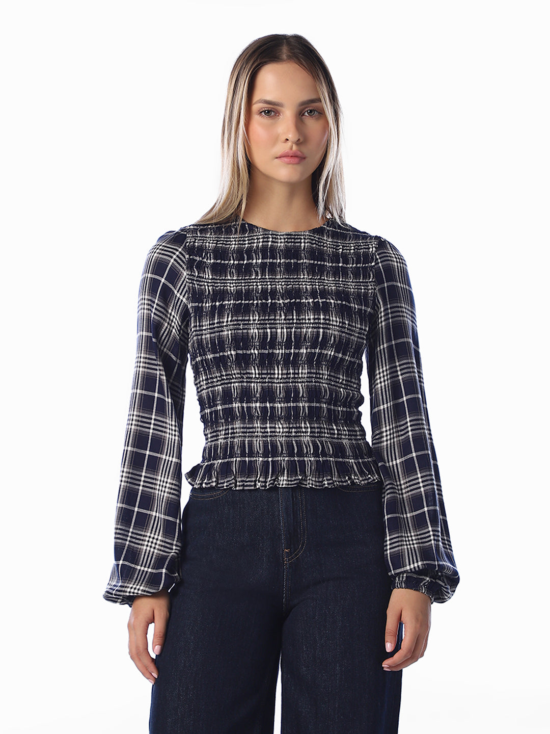 Smocked Check Top