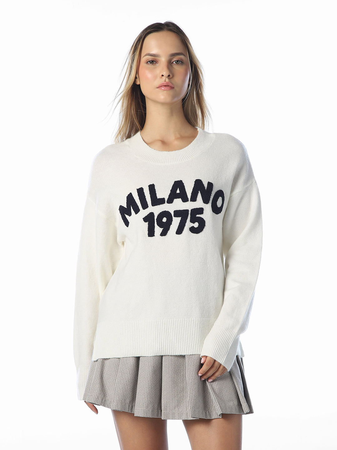 White Printed O-Neck Pullover