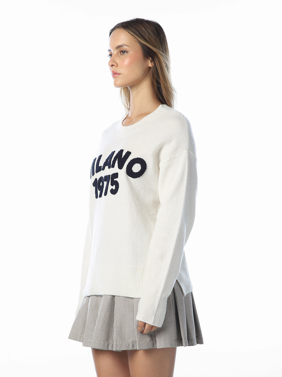 White Printed O-Neck Pullover