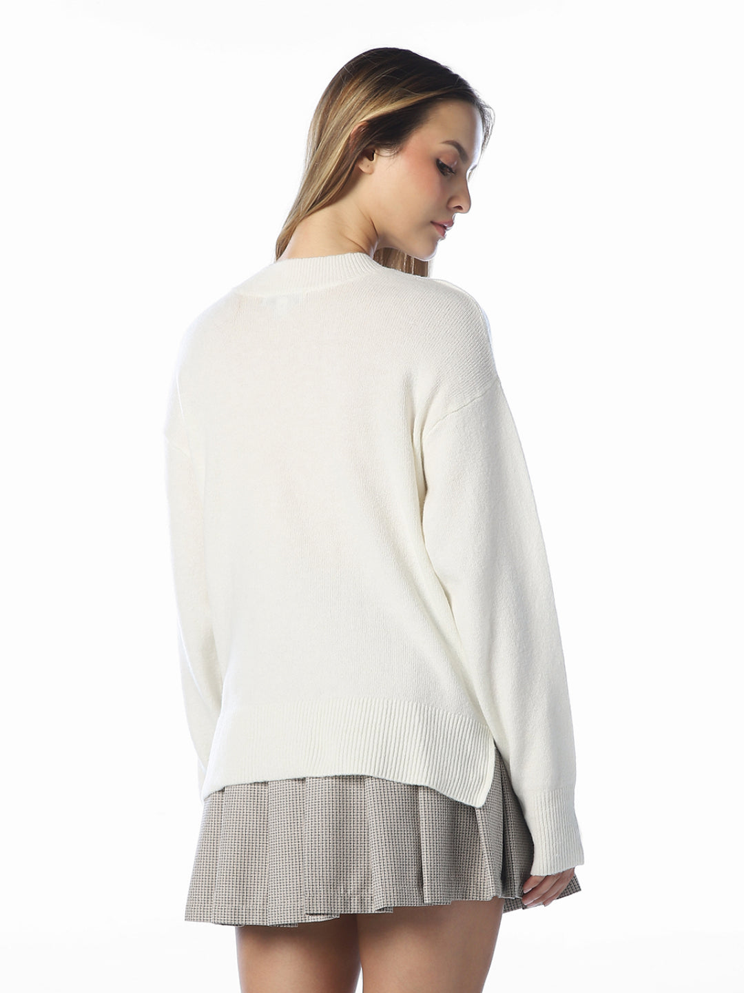 White Printed O-Neck Pullover