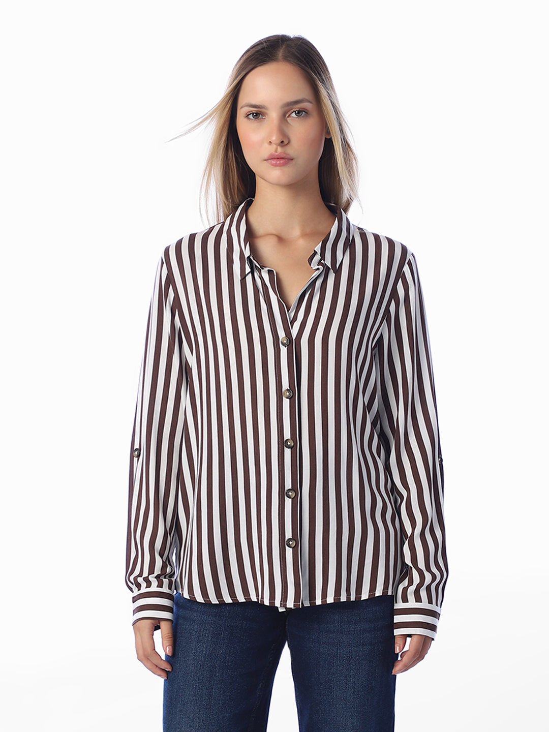 Brown Striped Regular Fit Shirt