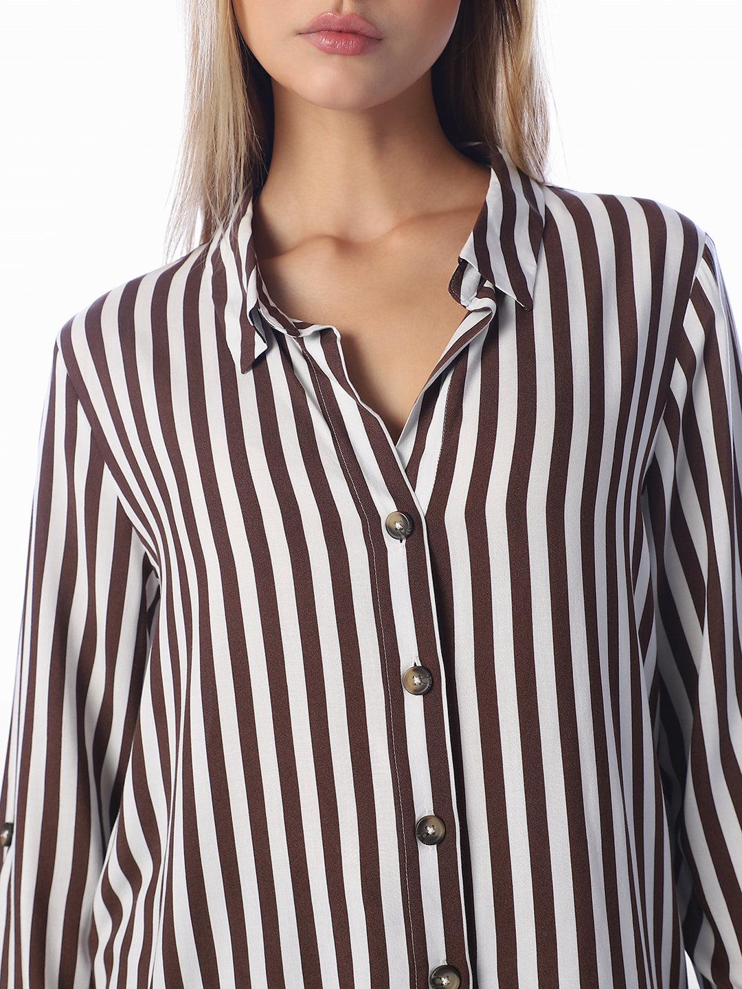 Brown Striped Regular Fit Shirt