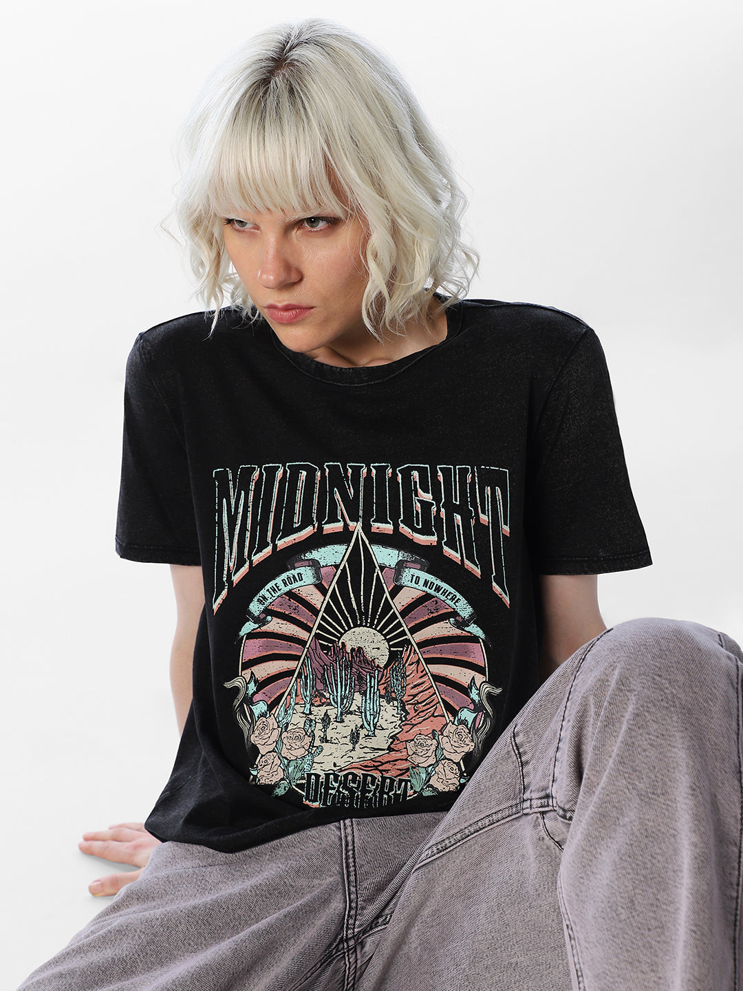 Black printed T-shirt