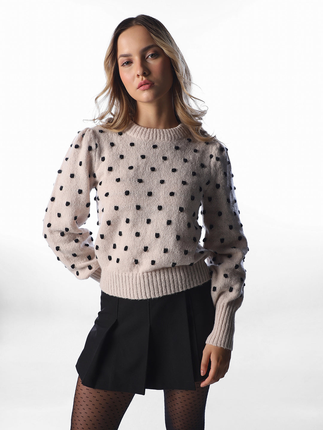 Beige Puff Sleeves Pullover
