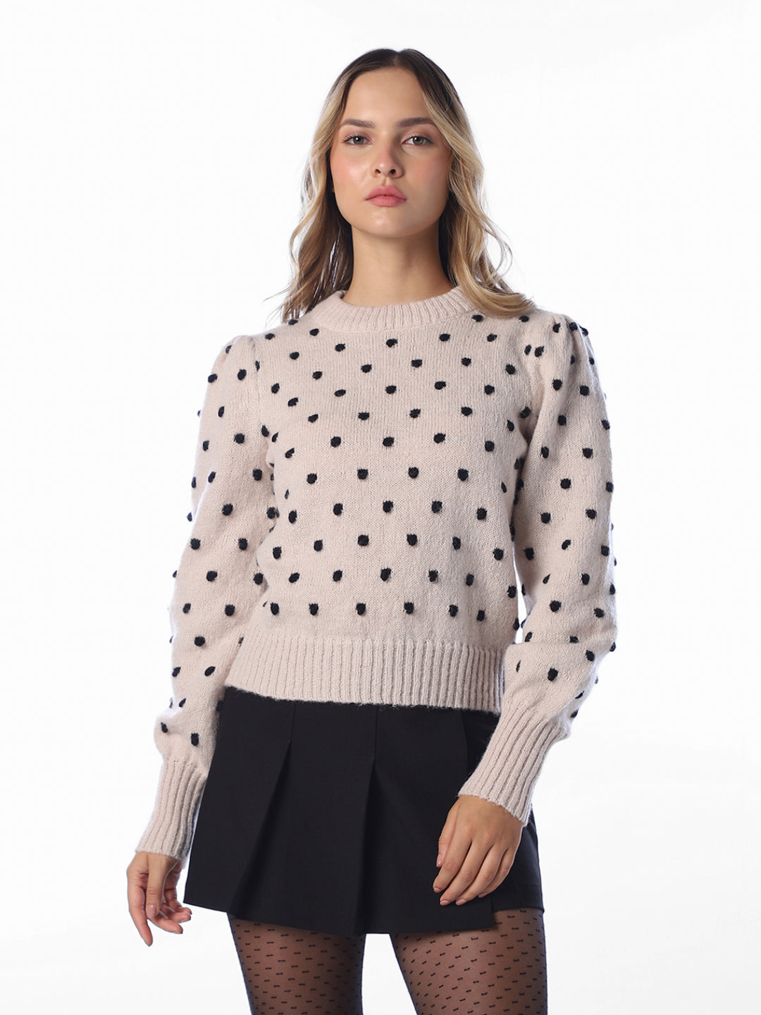 Beige Puff Sleeves Pullover