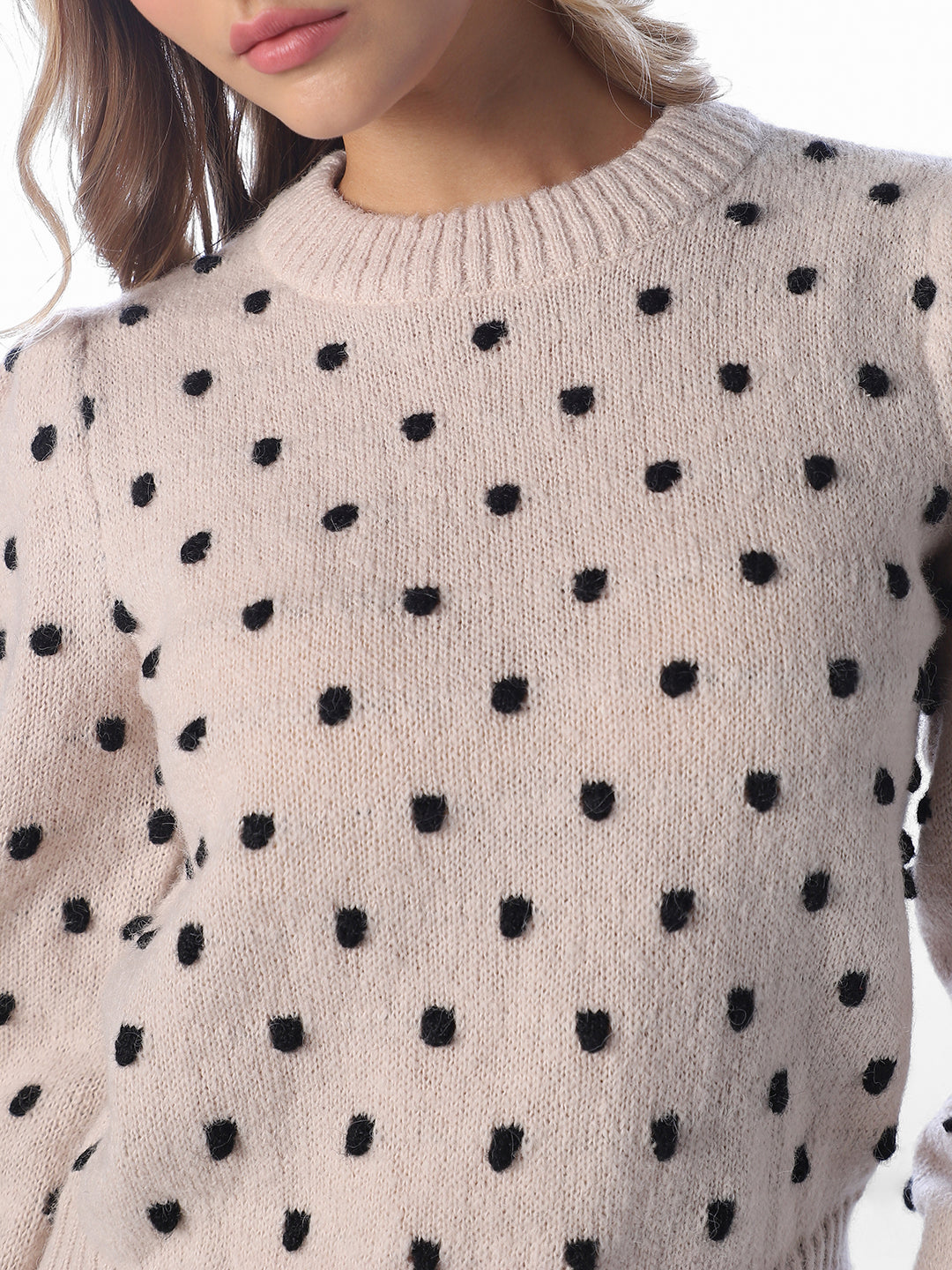 Beige Puff Sleeves Pullover