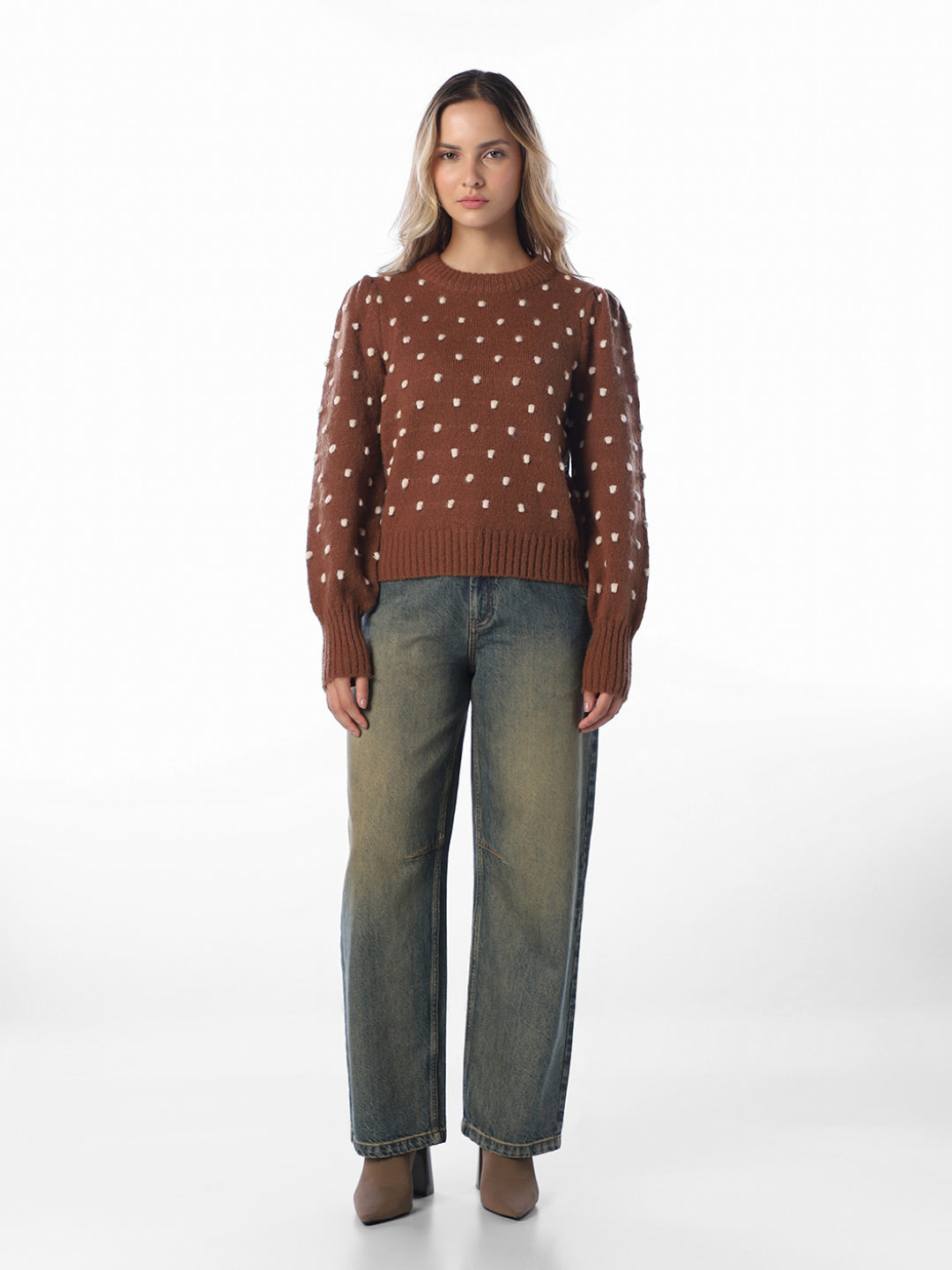 Brown Puff Sleeves Pullover