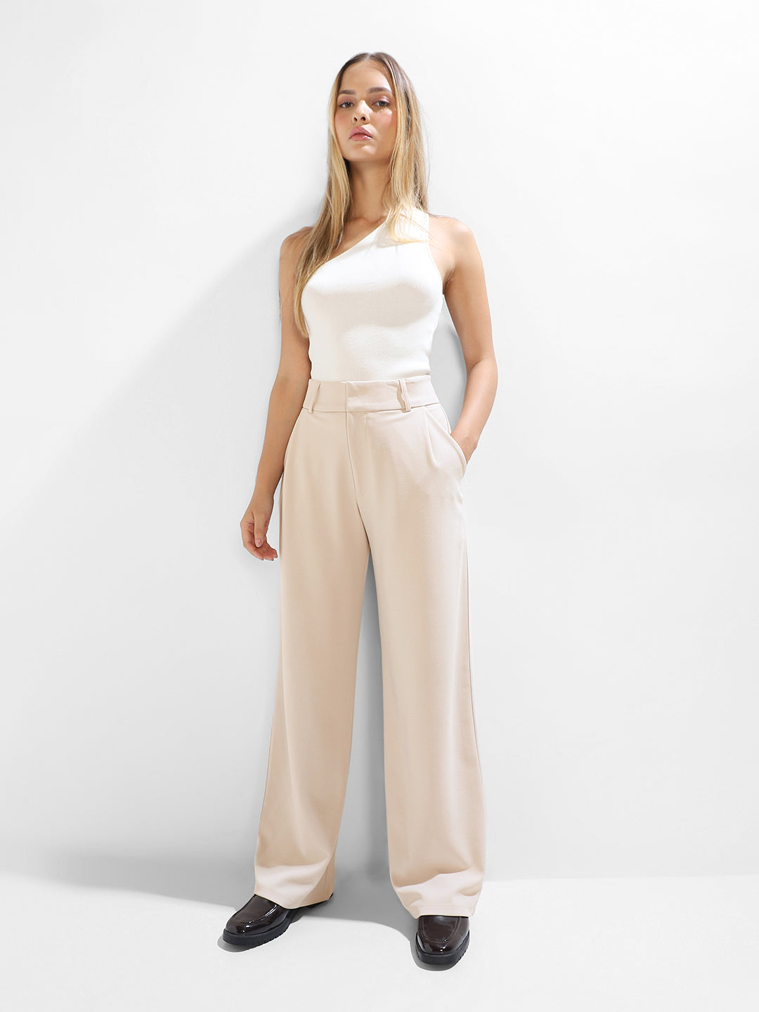 Beige Regular Fit Pants