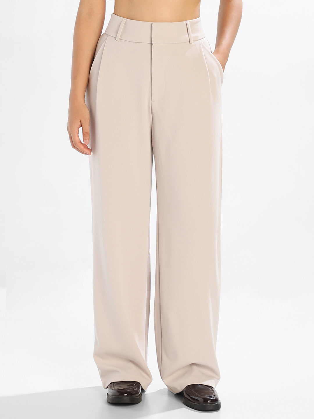 Beige Regular Fit Pants