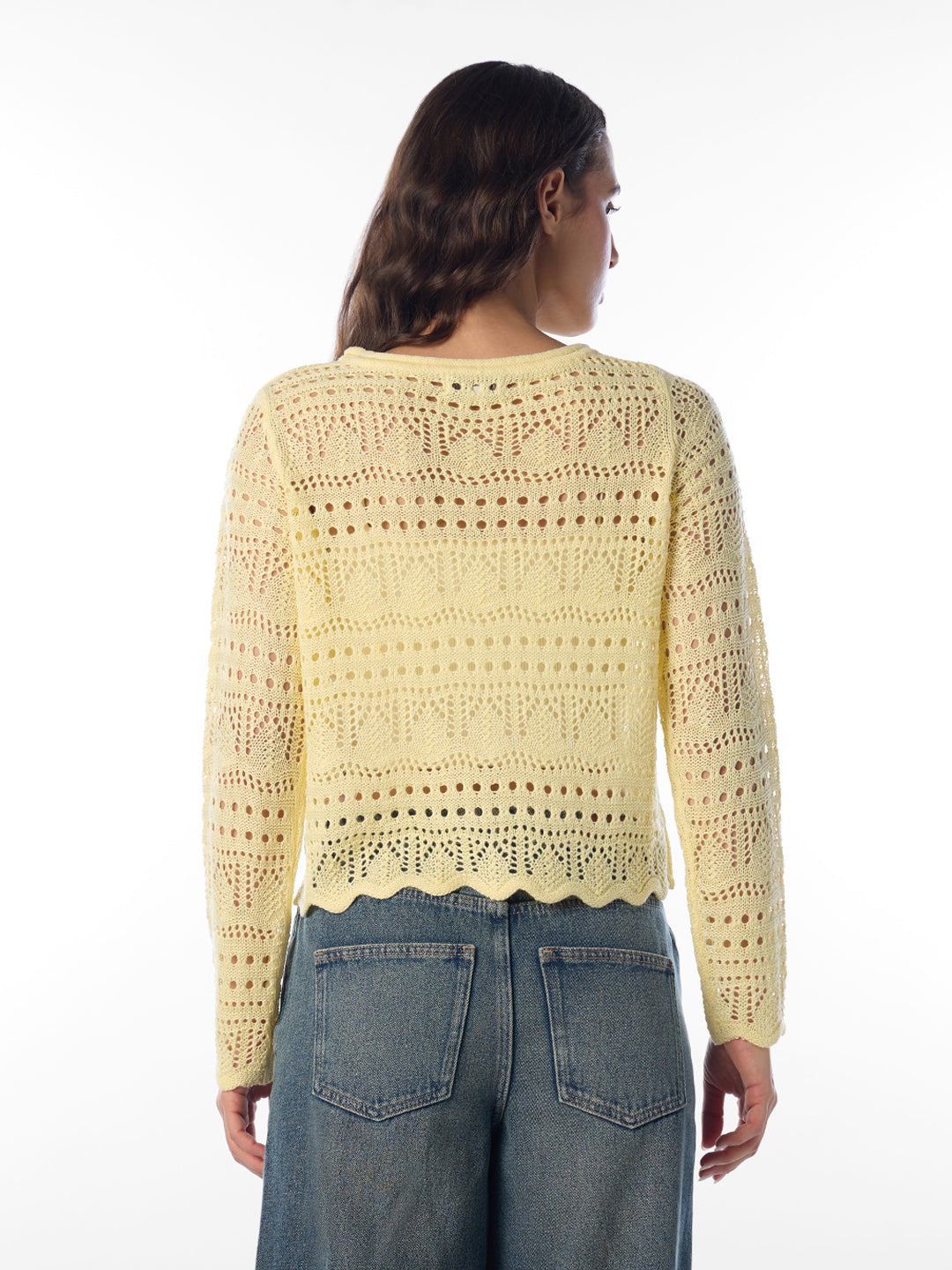 Yellow Pointelle Boatneck Pullover