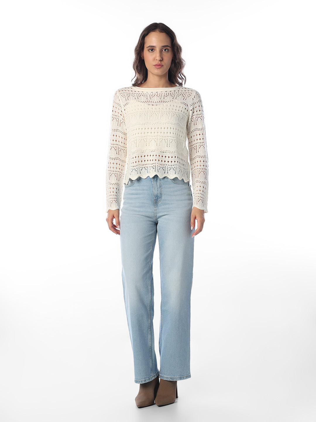 Off-White Pointelle Boatneck Pullover
