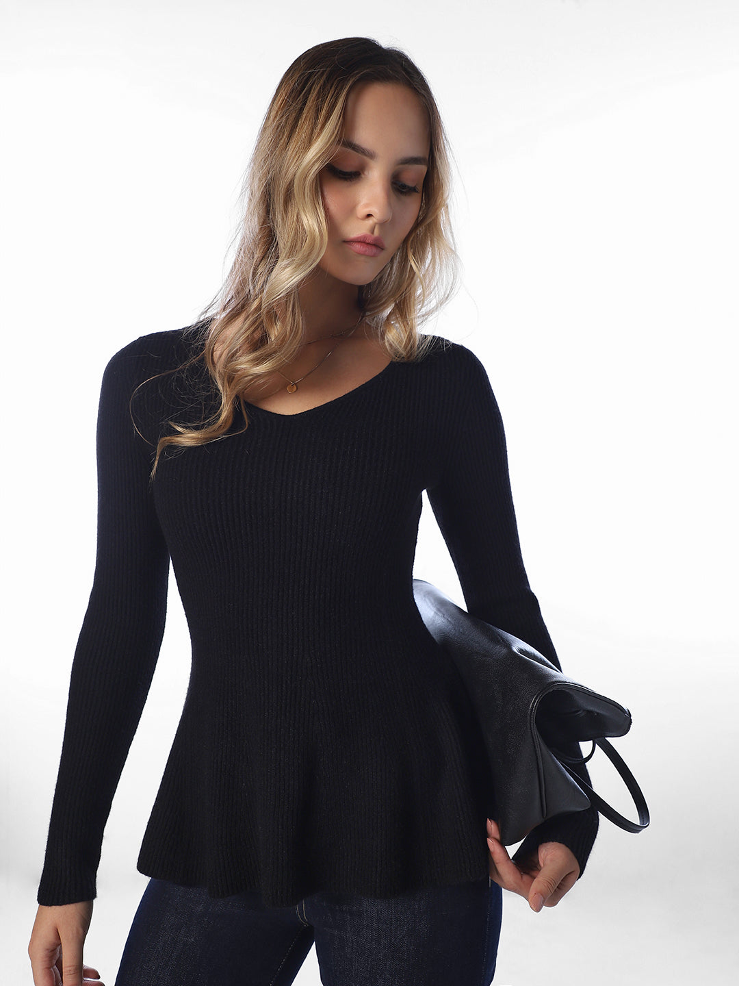 Ribbed Peplum Pullover