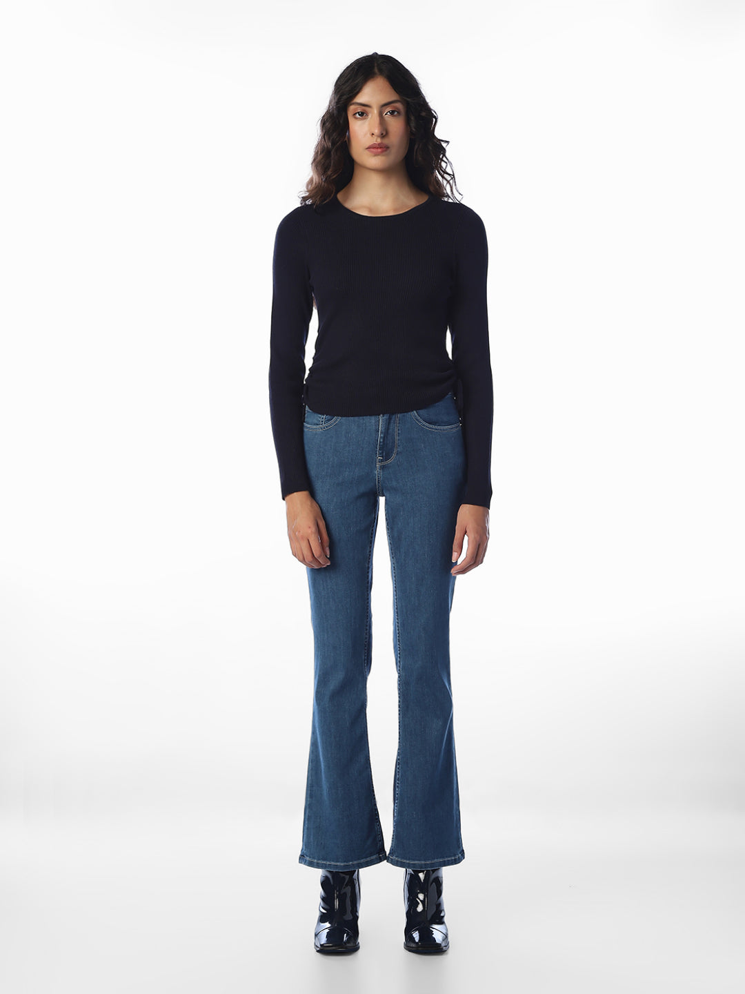 Navy Blue Ruching Detail Pullover