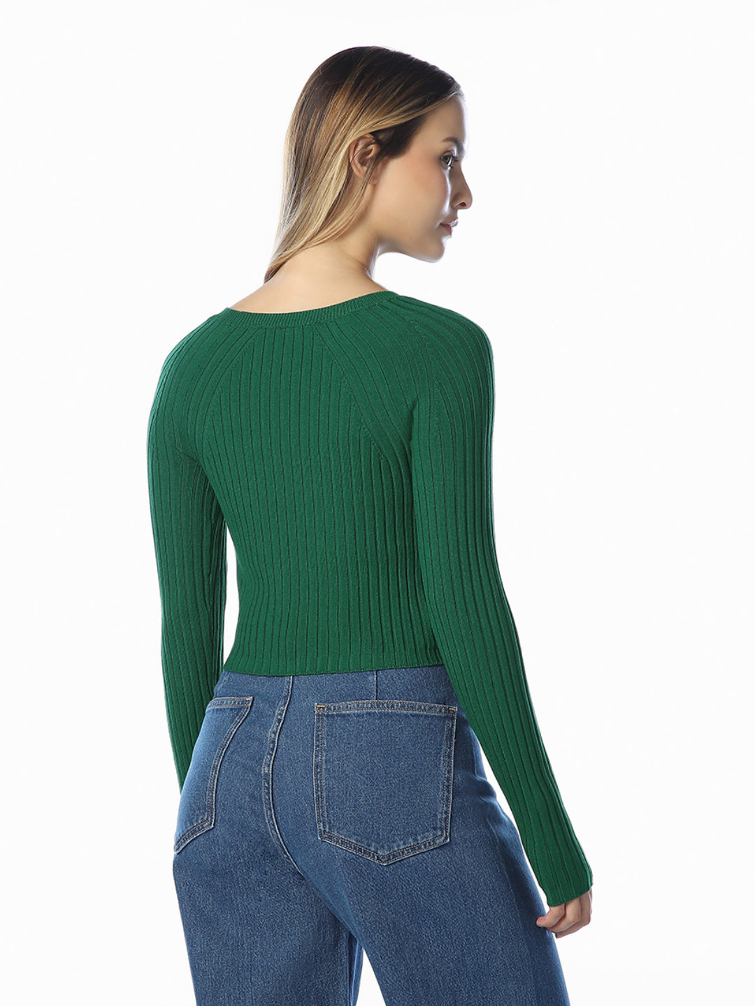 Green Cropped O-Neck Pullover