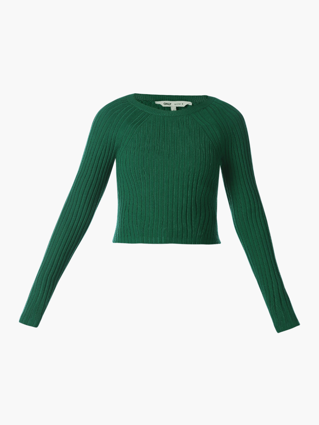 Green Cropped O-Neck Pullover
