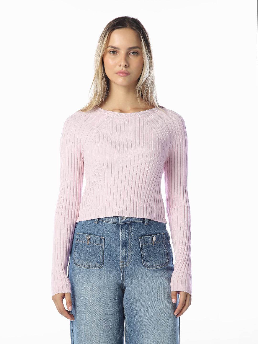 Light Pink Cropped O-Neck Pullover