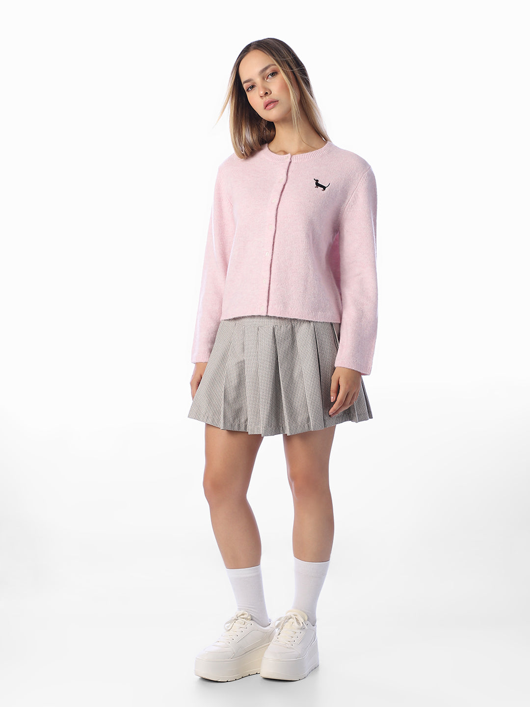 Pink O-Neck Cardigan