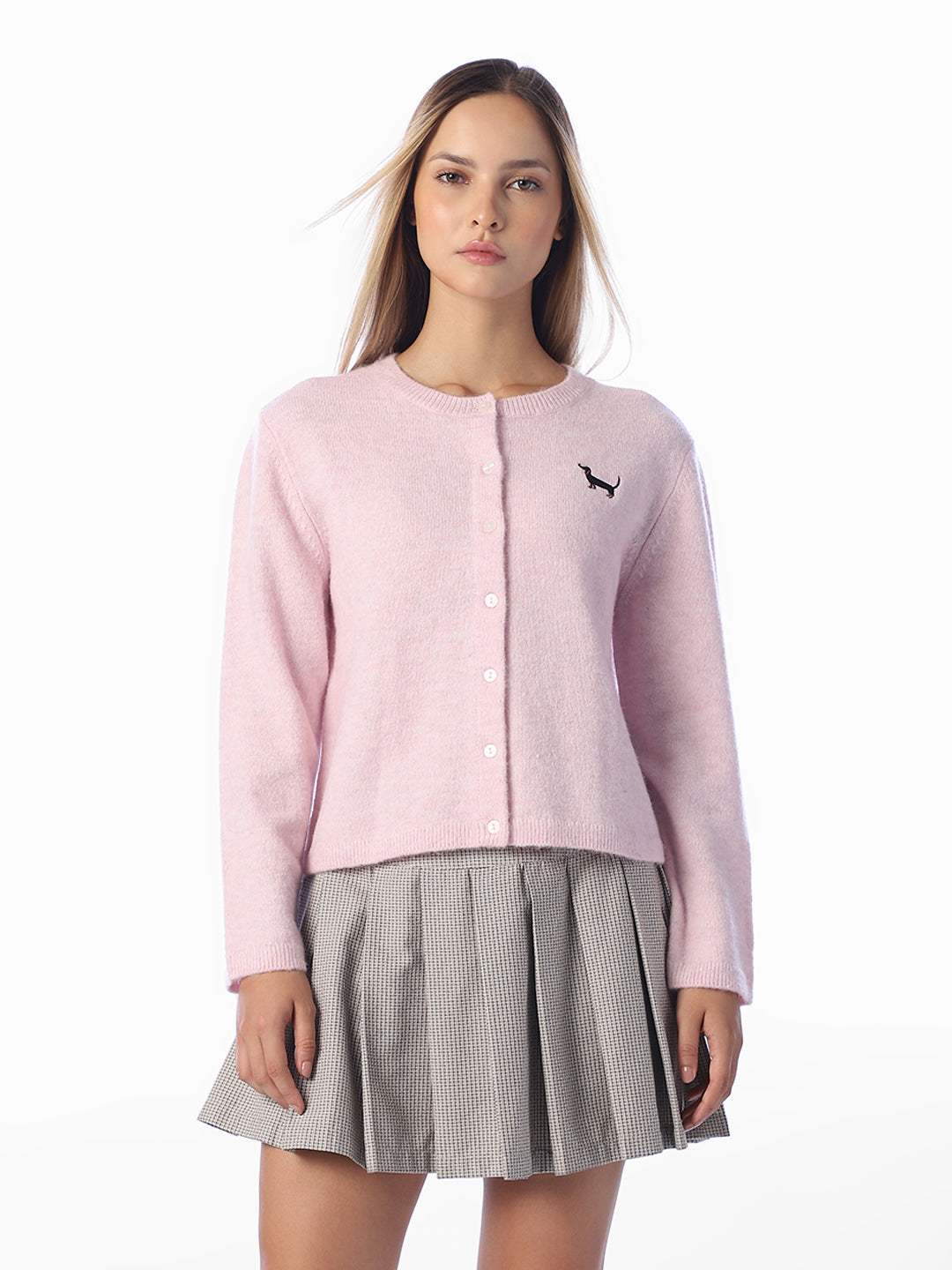 Pink O-Neck Cardigan