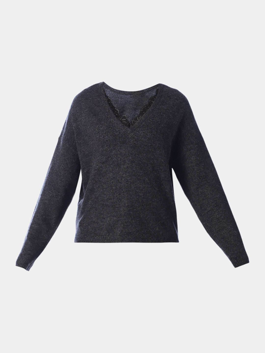 Dark Grey Lace Trim Pullover