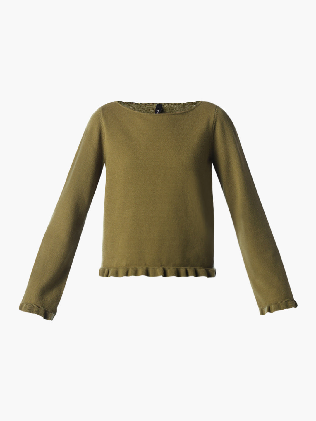 Green Ruffle Trim O-neck Pullover