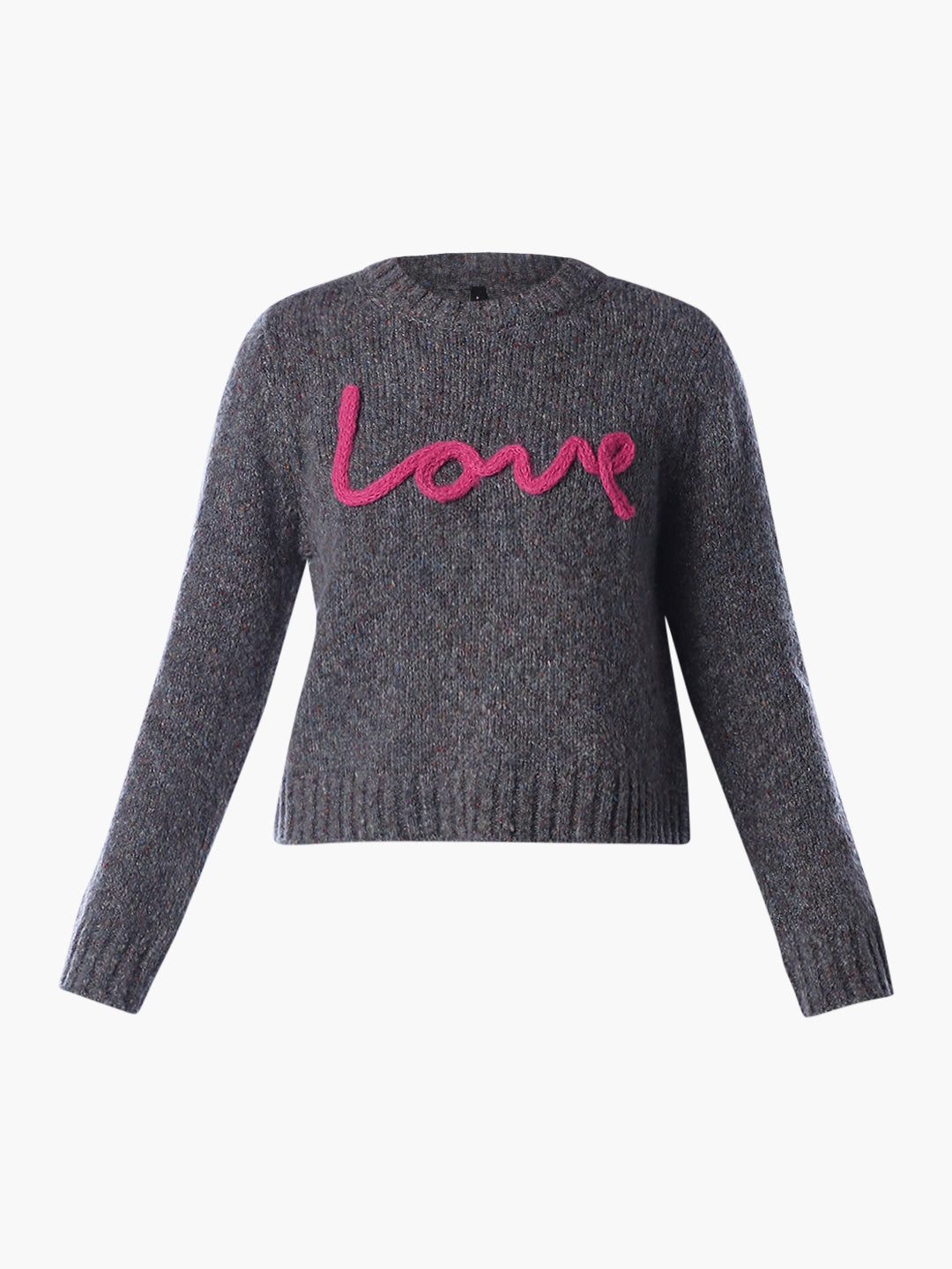 Text Detail O-Neck Pullover - Grey