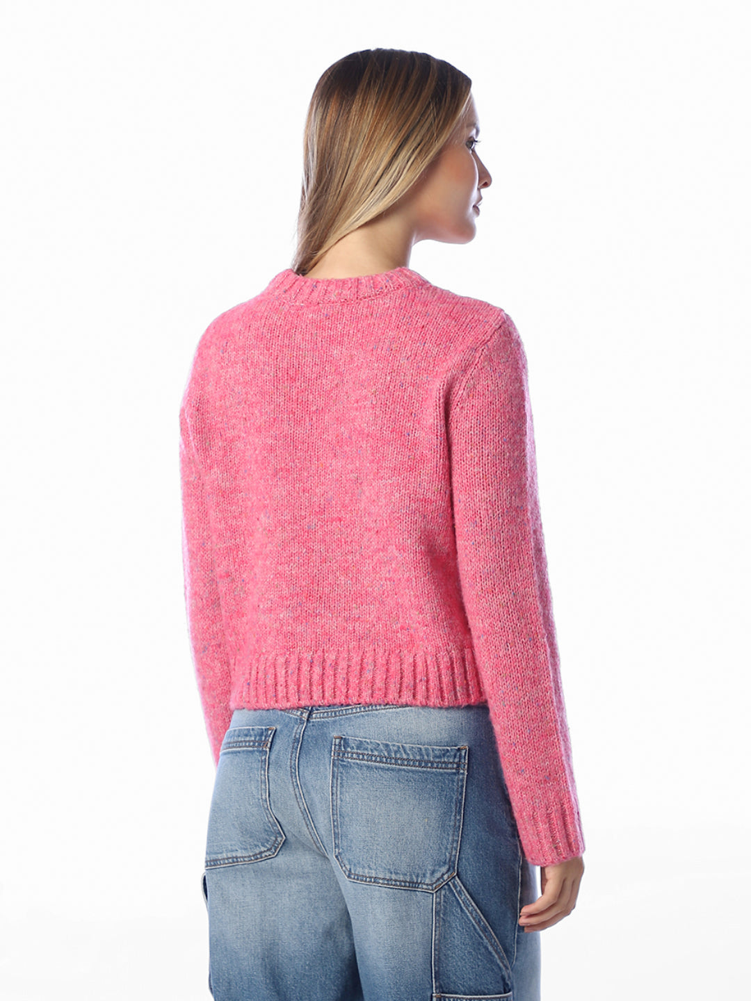 Text Detail O-Neck Pullover - Pink