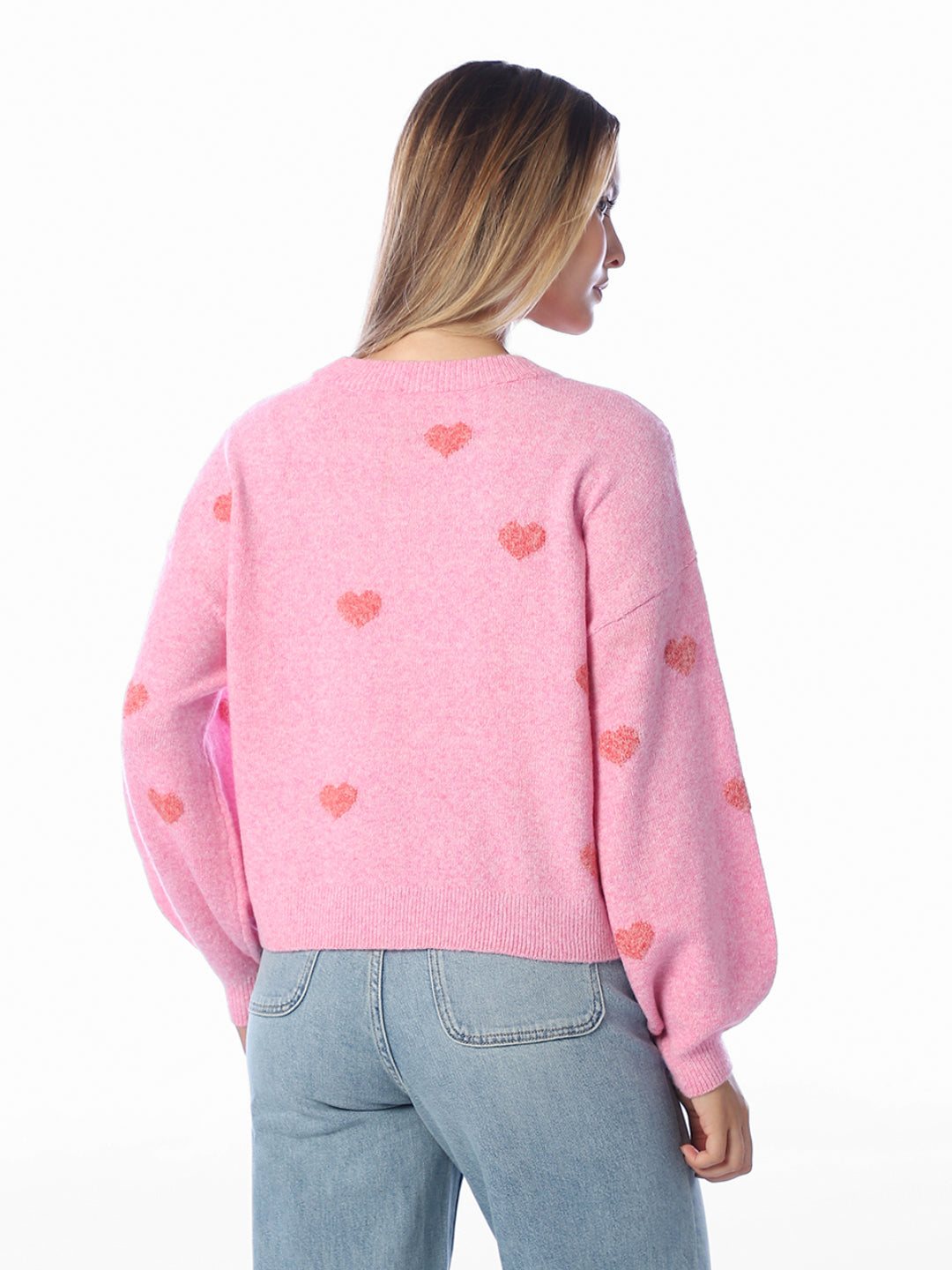 Heart Print O-Neck Pullover