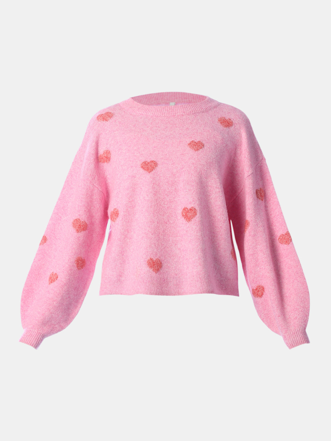Heart Print O-Neck Pullover