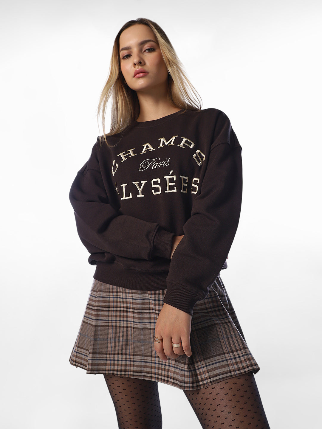 Dark Brown Embroidered Sweatshirt