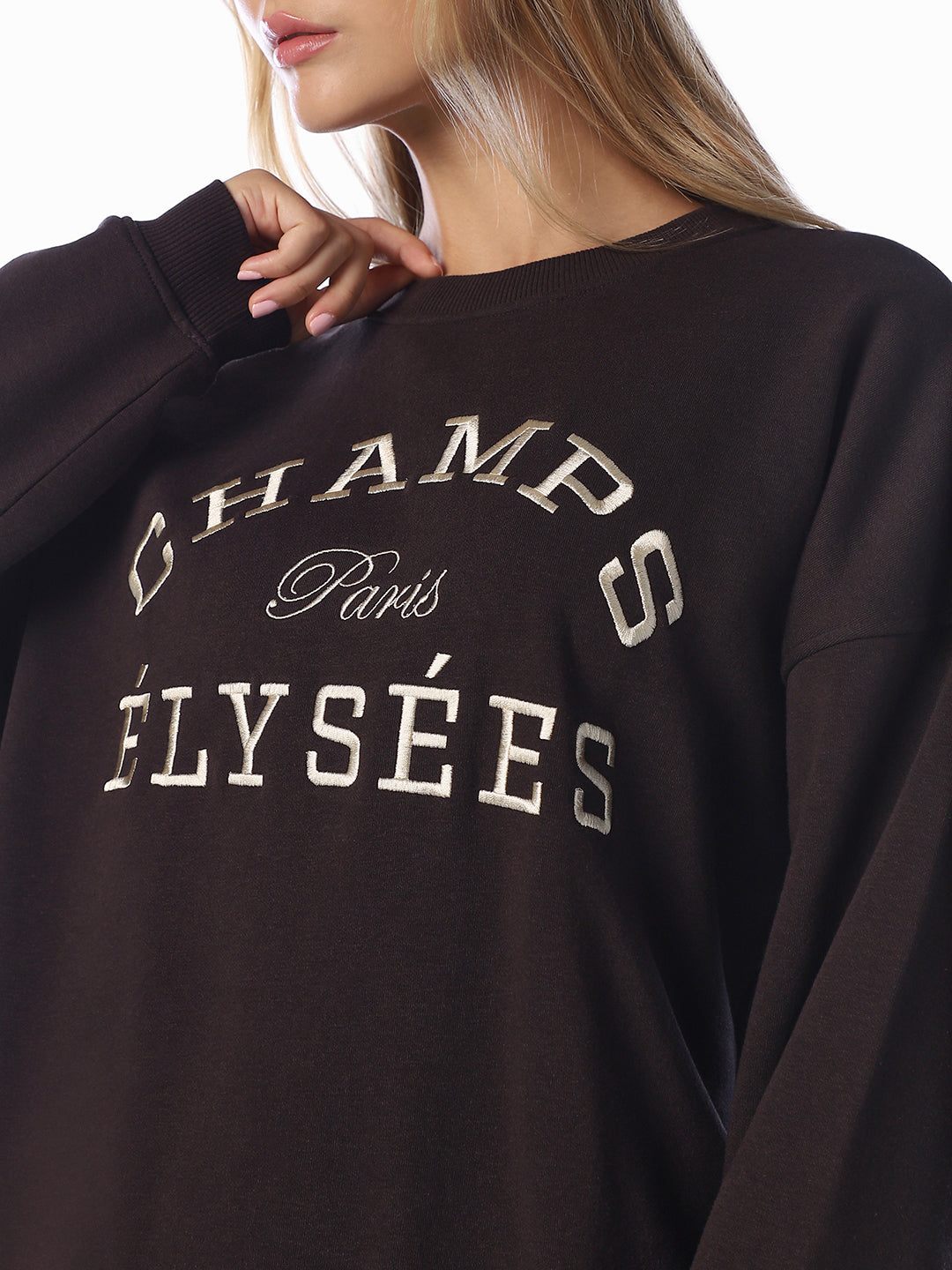 Dark Brown Embroidered Sweatshirt