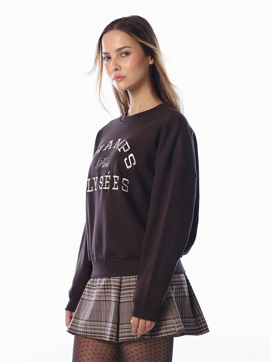 Dark Brown Embroidered Sweatshirt