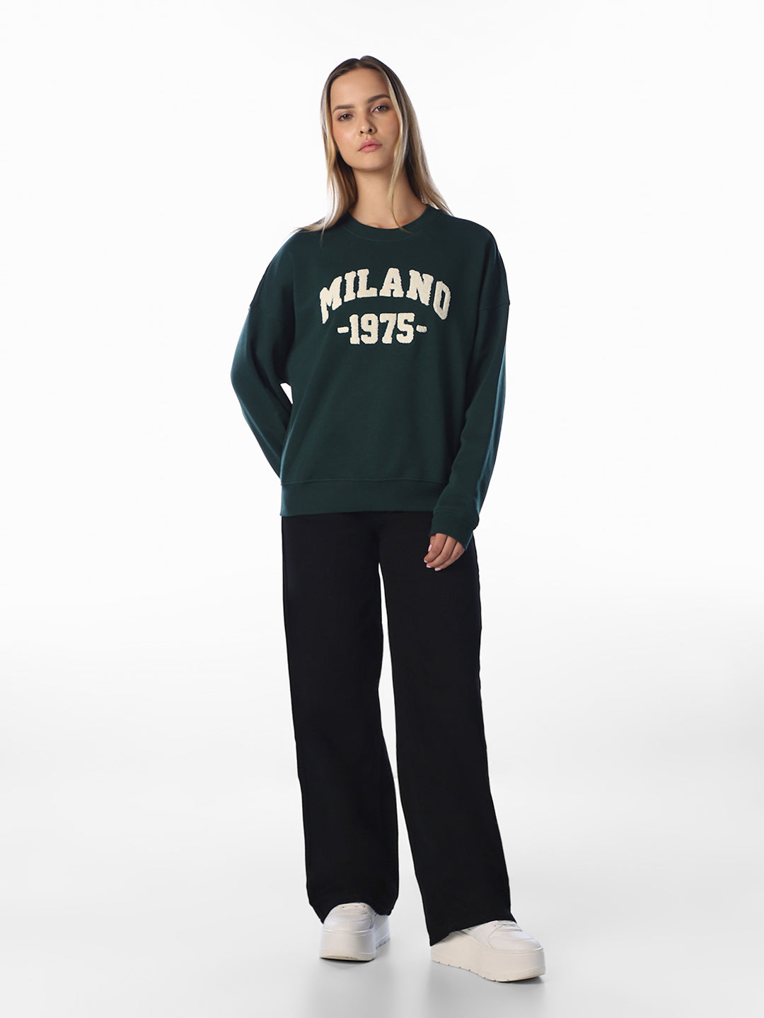 Dark Green Embroidered Sweatshirt