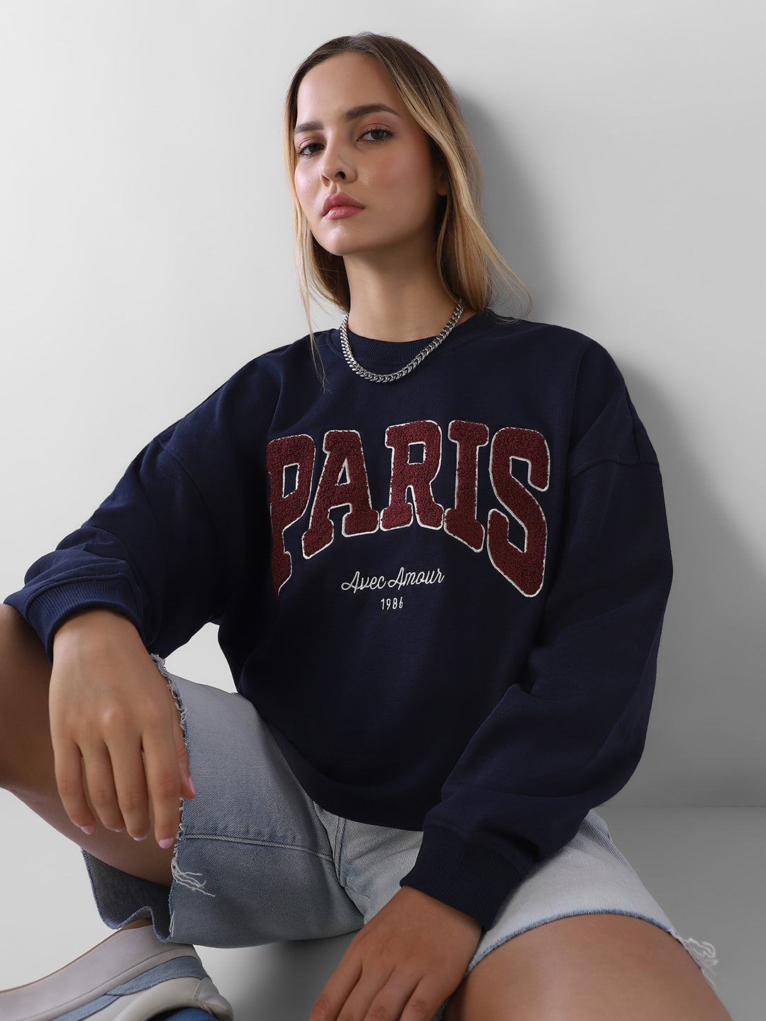 Dark Blue Embroidered Sweatshirt