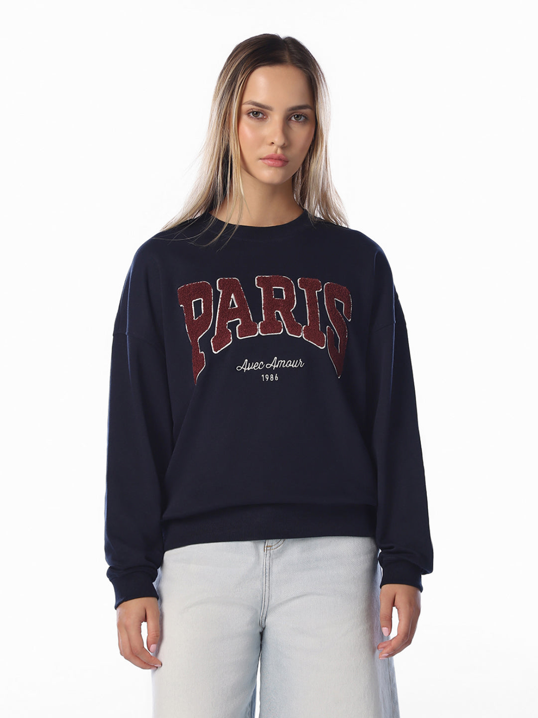Dark Blue Embroidered Sweatshirt